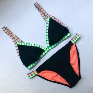 Black Triangle Bikini with Neon Trim
